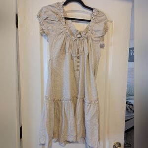 NWT HYFVE Tan Linen Blend Ruffled Sundress Sz L